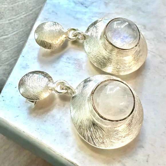 Sterling Silver Moonstone Post Earrings - Picture 1 of 8